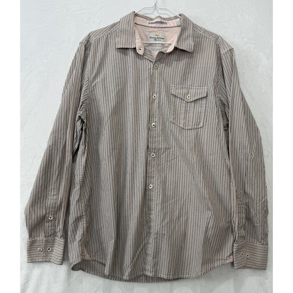 Tommy Bahama Jeans Button Up Striped Shirt Island Modern Fit 100% Cotton Large